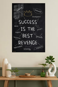 Success Is the Best Revenge Chalkboard metal wall art displayed in a modern interior