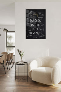 Success Is the Best Revenge Chalkboard metal wall art displayed in a contemporary living space