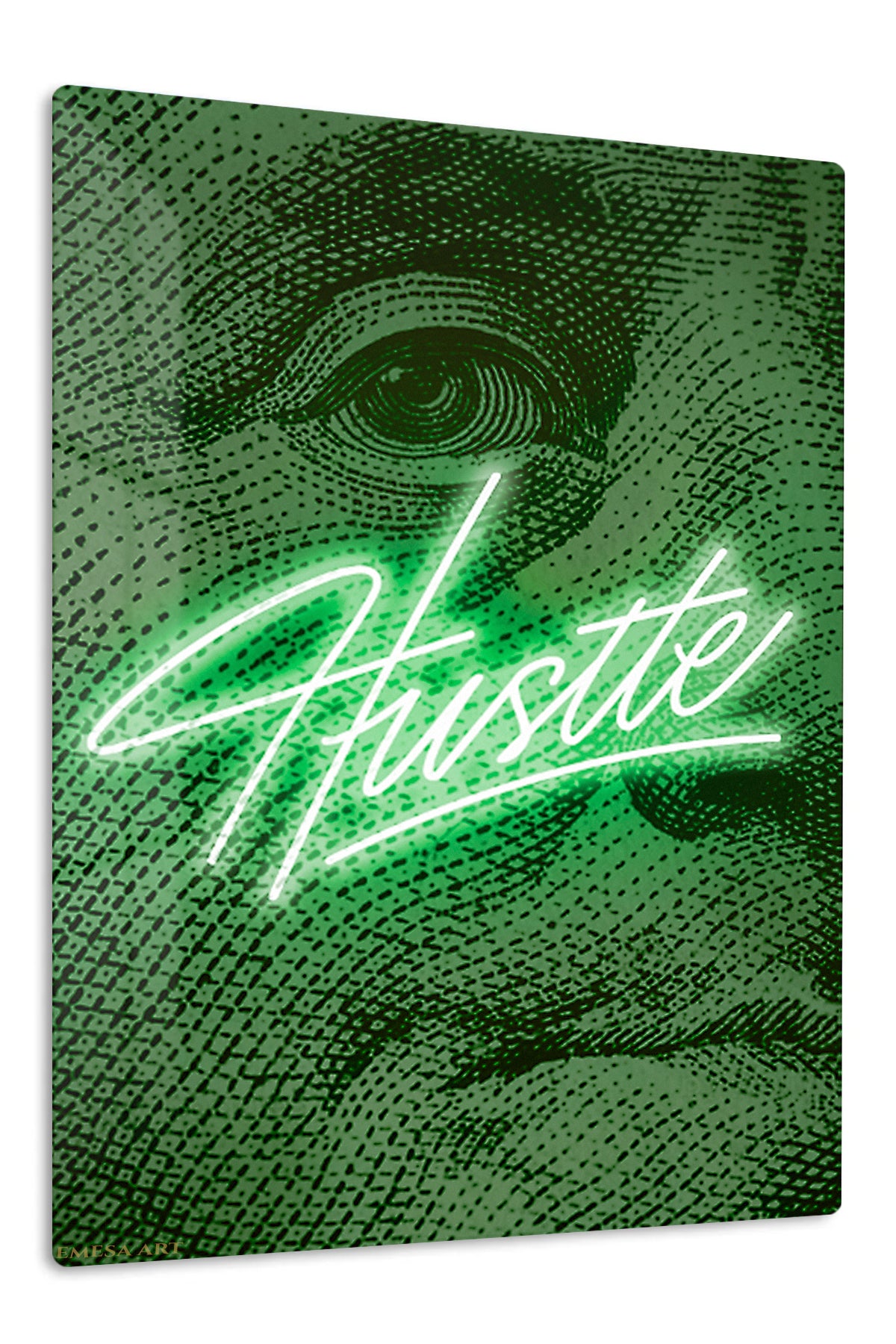 Green Hustle Portrait premium metal wall art – front view