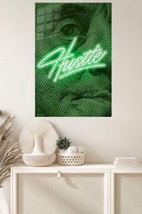 Green Hustle Portrait metal wall art displayed in a modern interior