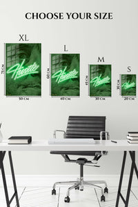 EMESA metal wall art size comparison guide for Green Hustle Portrait