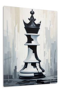 Monochrome Chess King premium metal wall art – front view