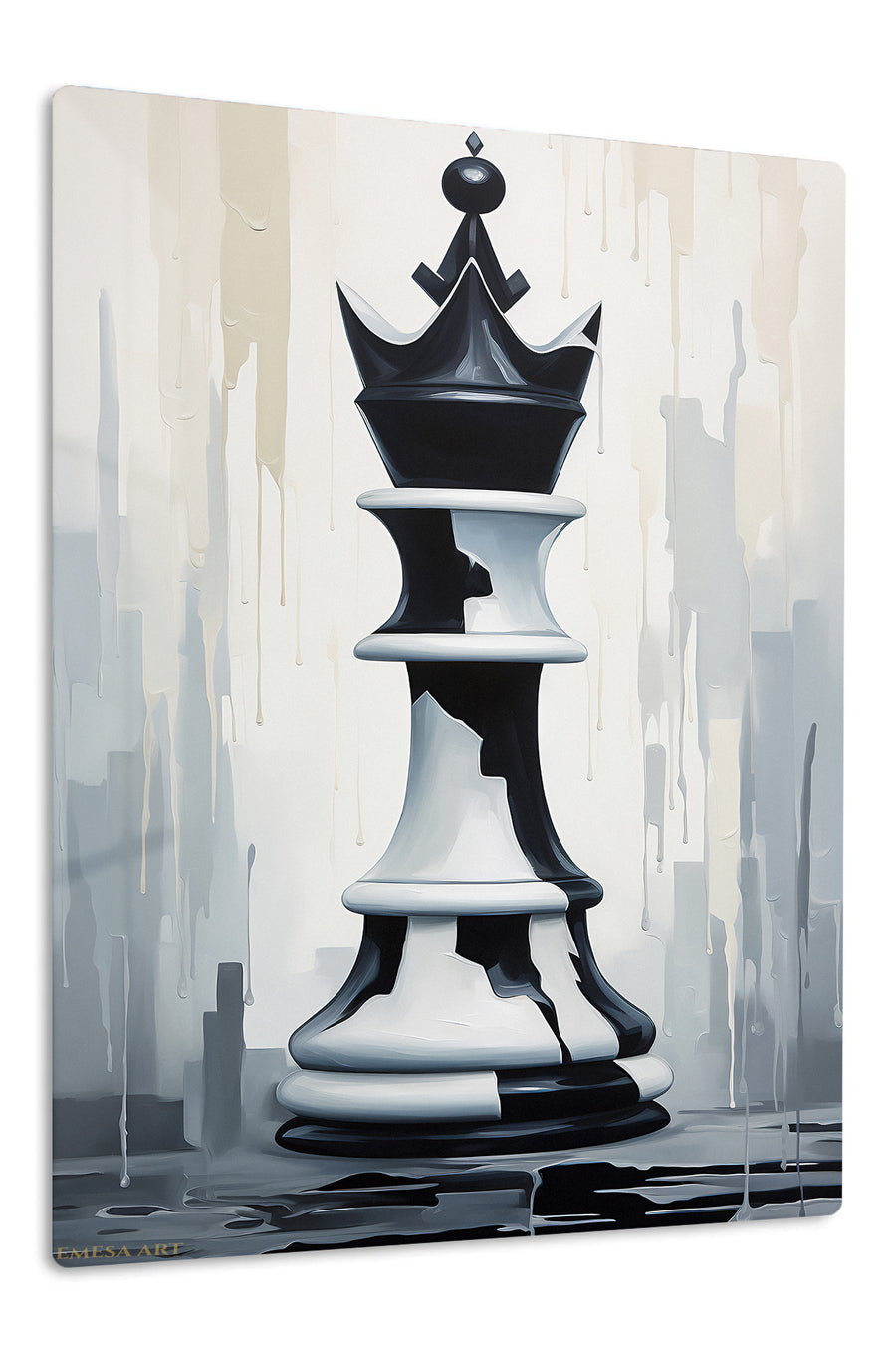 Monochrome Chess King premium metal wall art – front view