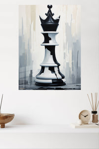 Monochrome Chess King metal wall art displayed in a modern interior
