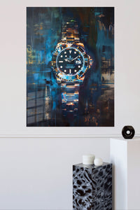Midnight Diver Watch metal wall art displayed in a modern interior