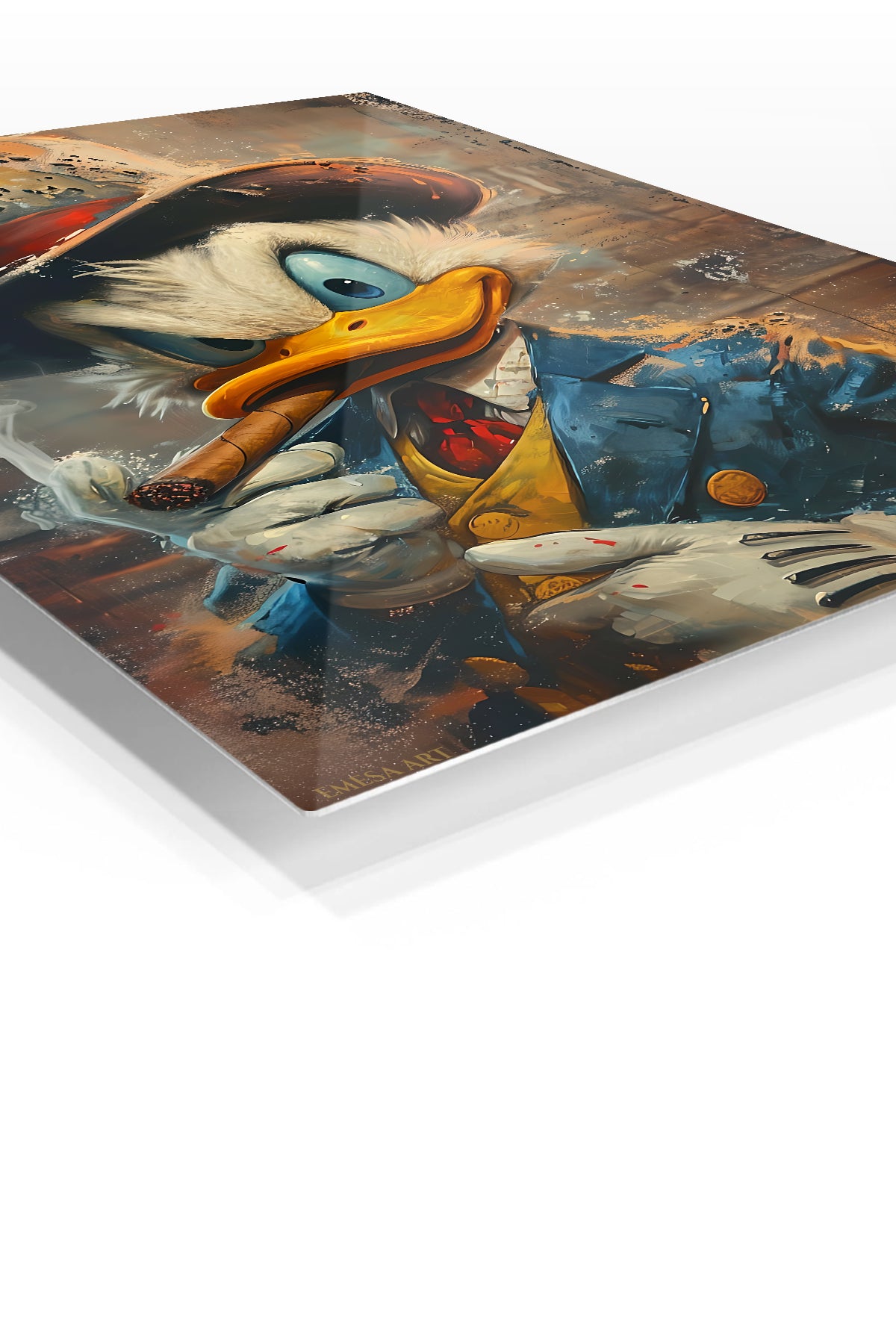 Cigar Smoke Duck Gentleman premium metal wall art – angled view