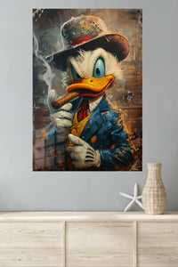 Cigar Smoke Duck Gentleman metal wall art displayed in a modern interior