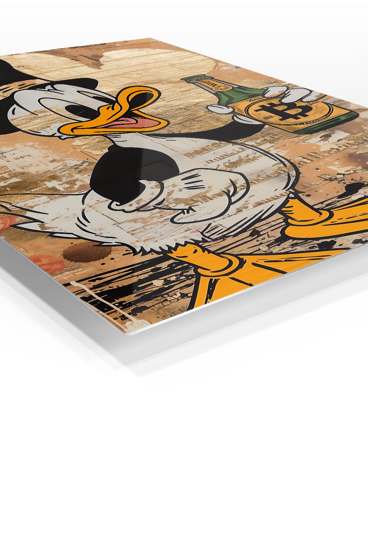 Top Hat Duck Crypto Toast premium metal wall art – angled view