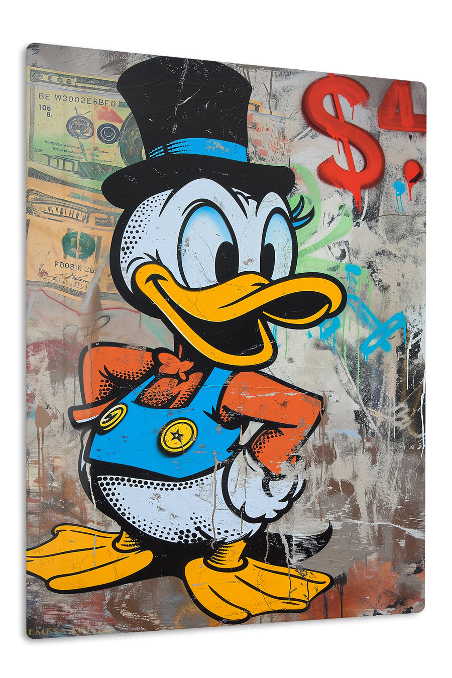 Top Hat Duck and Dollar Sign premium metal wall art – front view