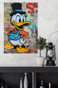 Top Hat Duck and Dollar Sign metal wall art displayed in a modern interior