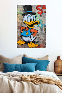 Top Hat Duck and Dollar Sign metal wall art displayed in a contemporary living space