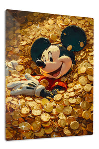 Cheerful Mouse Among Gold Coins premium metal wall art – front view