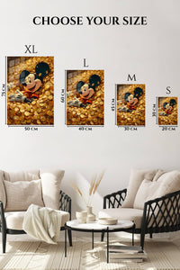 EMESA metal wall art size comparison guide for Cheerful Mouse Among Gold Coins
