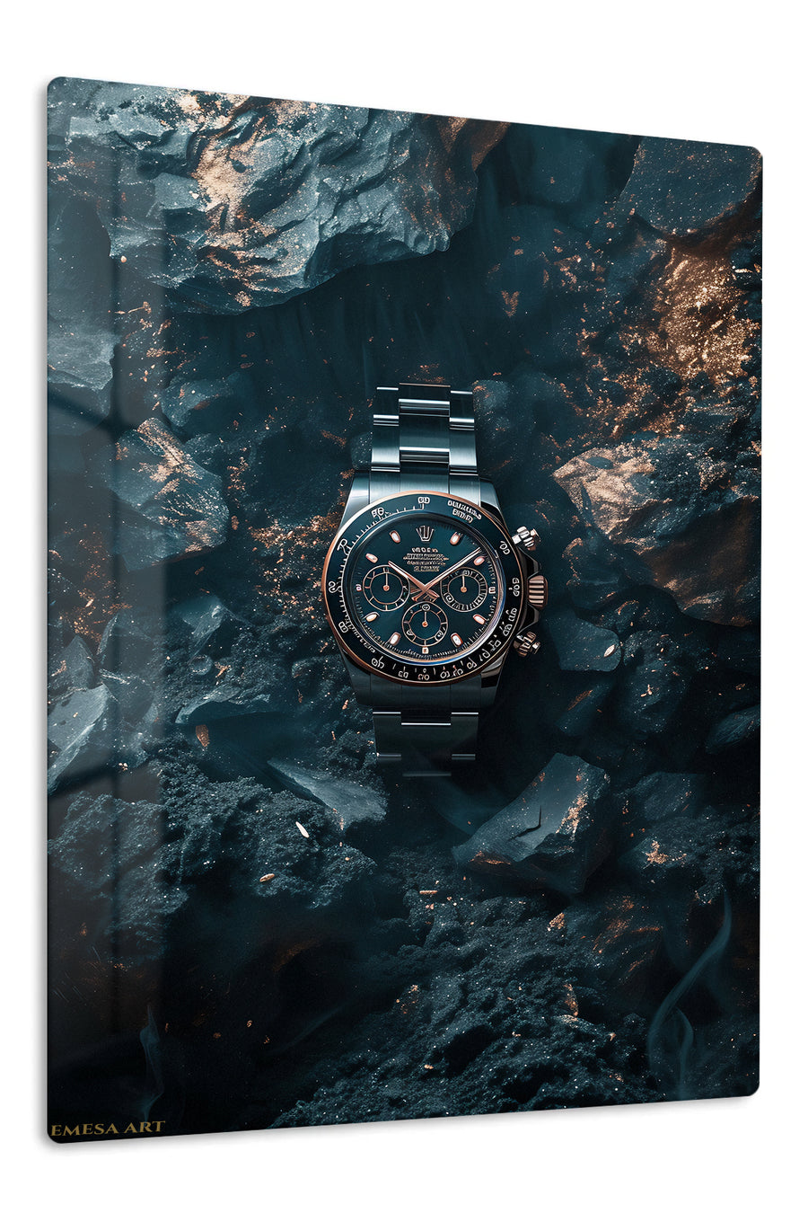 Midnight Chronograph in Stone premium metal wall art – front view