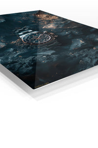Midnight Chronograph in Stone premium metal wall art – angled view