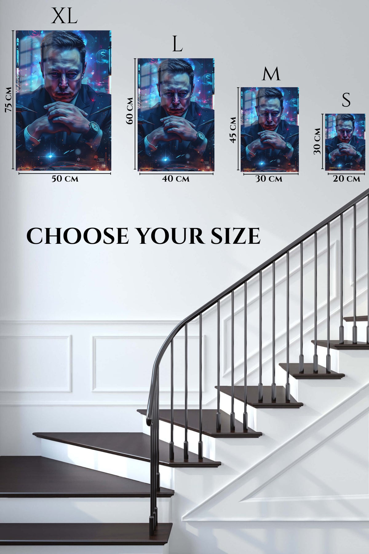 EMESA metal wall art size comparison guide for Cosmic Visionary