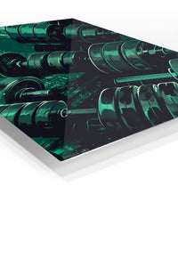 Teal Dumbbell Power premium metal wall art – angled view