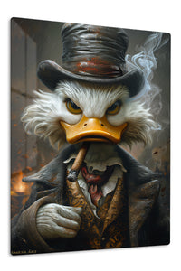 Cigar-Smoking Duck in Top Hat premium metal wall art – front view