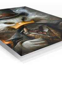 Cigar-Smoking Duck in Top Hat premium metal wall art – angled view