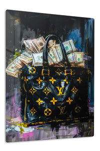Monogram Money Bag premium metal wall art – front view