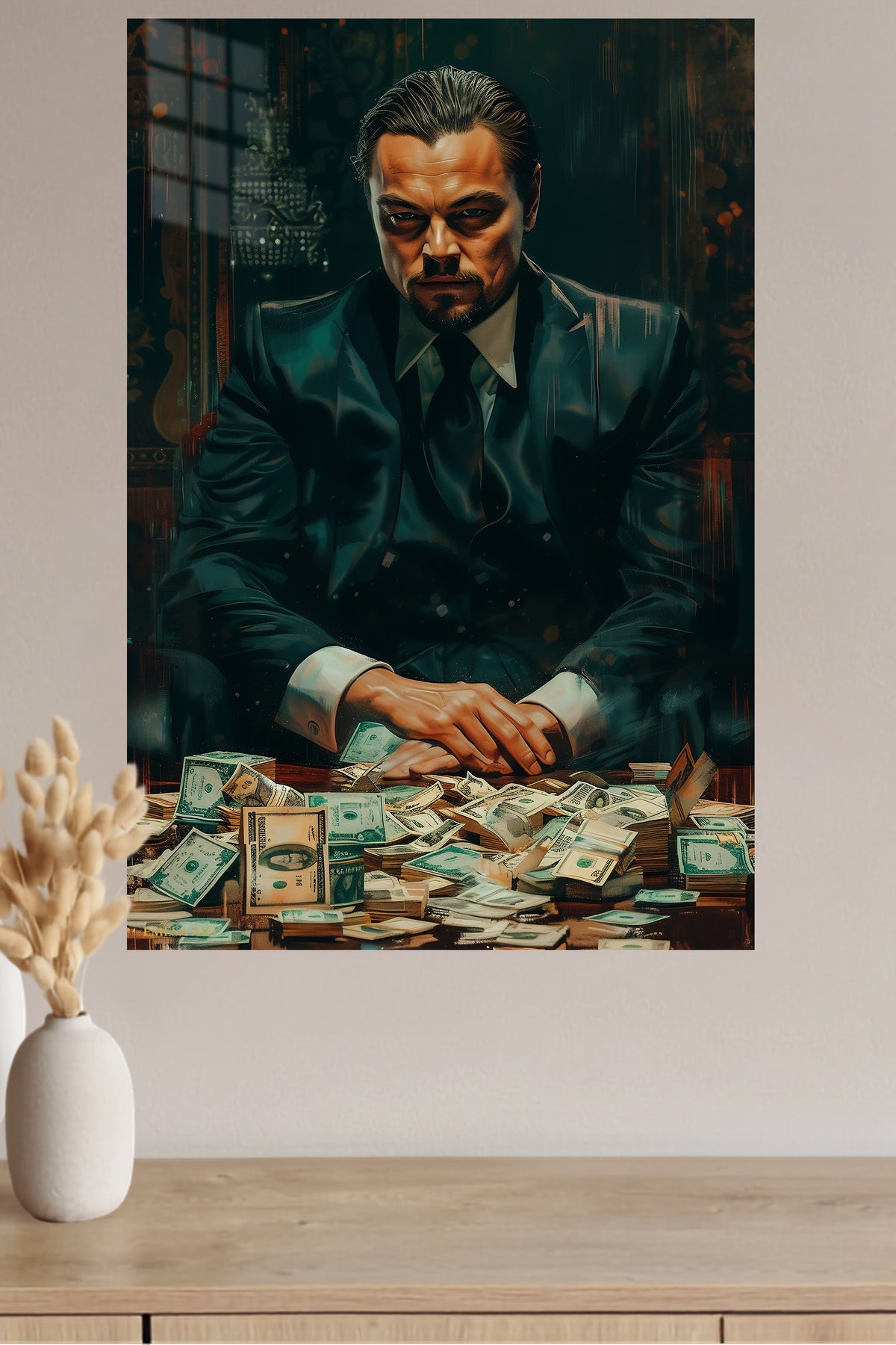 Fortune at the Table metal wall art displayed in a modern interior