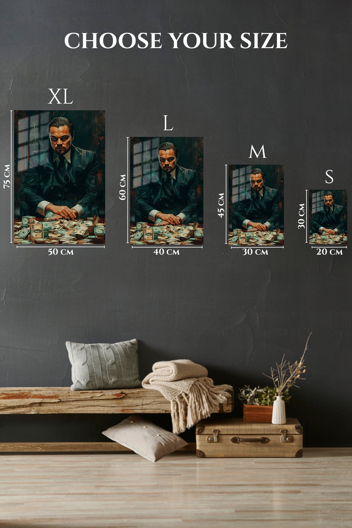 EMESA metal wall art size comparison guide for Fortune at the Table
