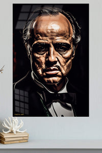 Stern Tuxedo Portrait metal wall art displayed in a modern interior