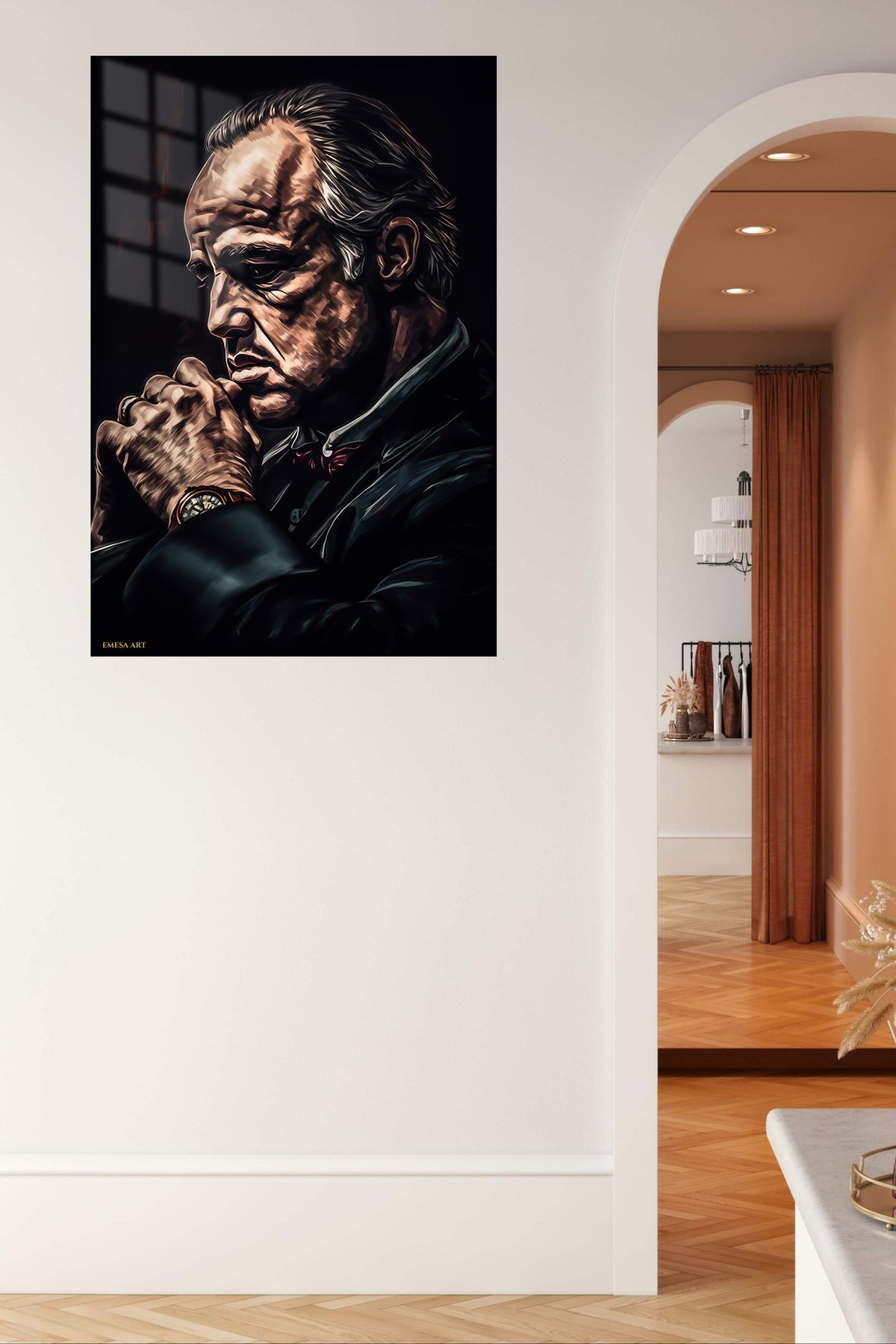 Quiet Resolve metal wall art displayed in a contemporary living space