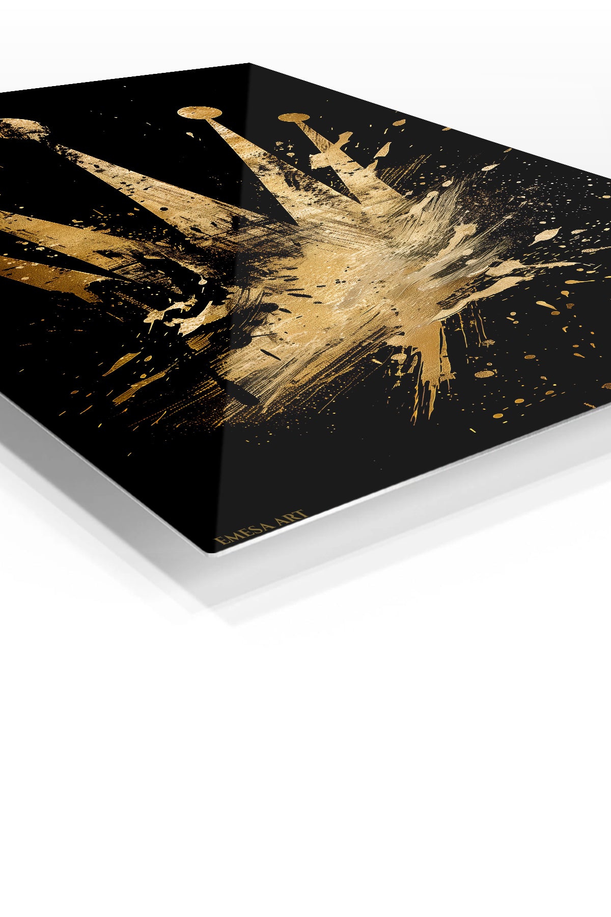 Golden Crown Rising premium metal wall art – angled view