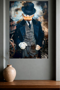 Dapper Duck Detective metal wall art displayed in a modern interior