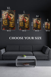 EMESA metal wall art size comparison guide for Gold Boxing Gloves on Black