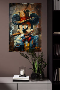 Crowned Mouse King metal wall art displayed in a modern interior