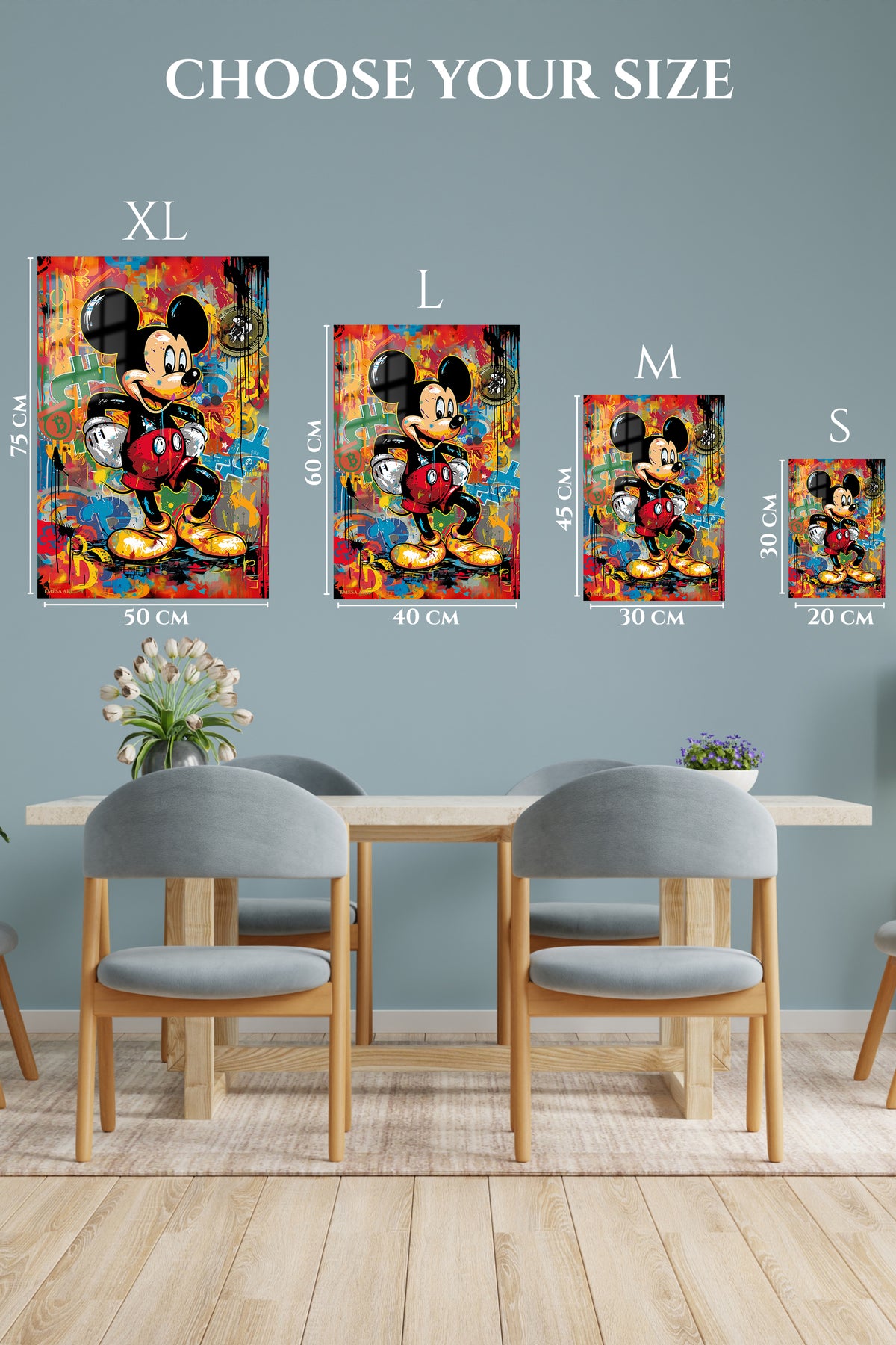 EMESA metal wall art size comparison guide for Graffiti Cartoon Mouse