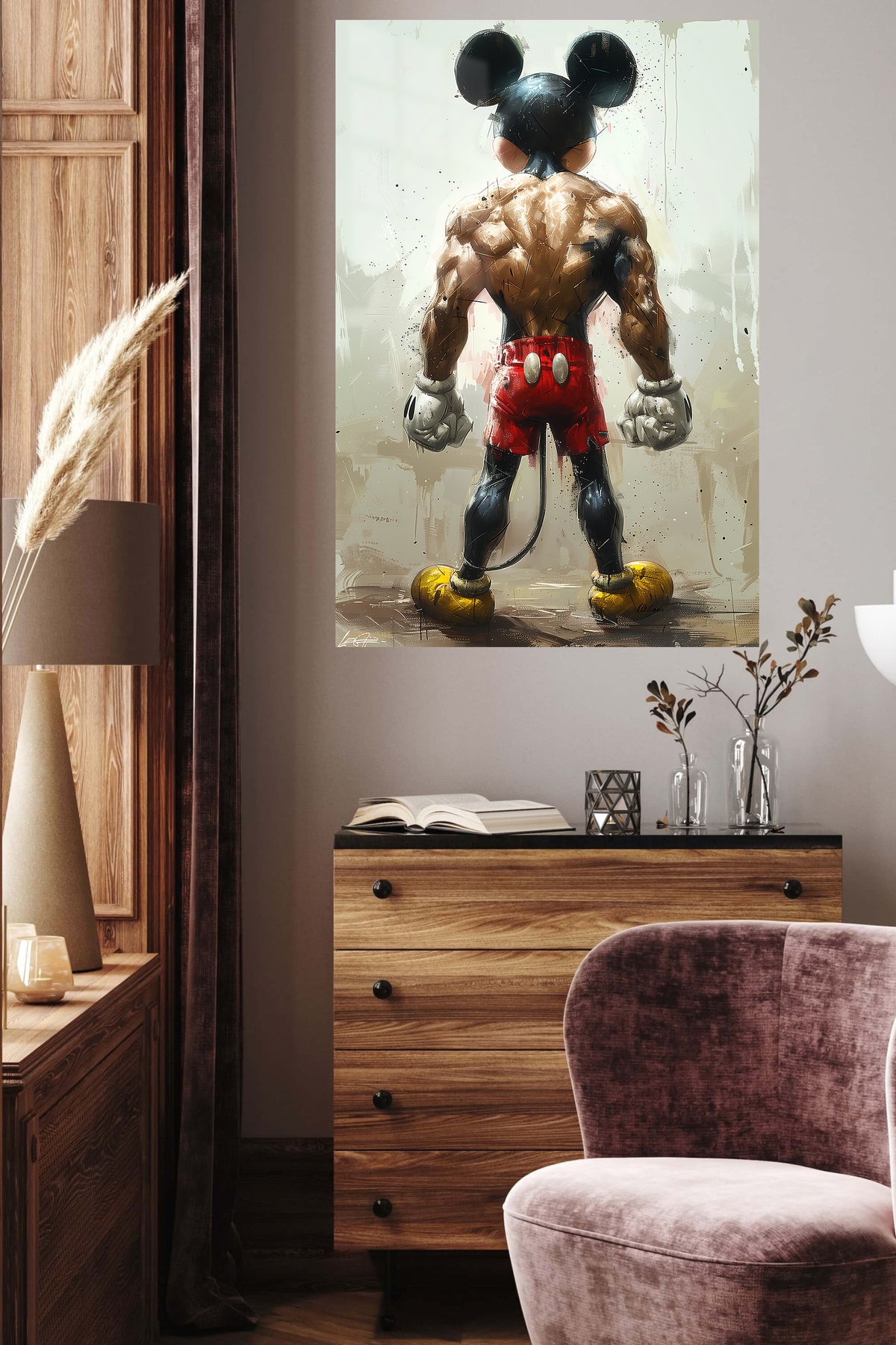 Power Stance Mouse Hero metal wall art displayed in a contemporary living space