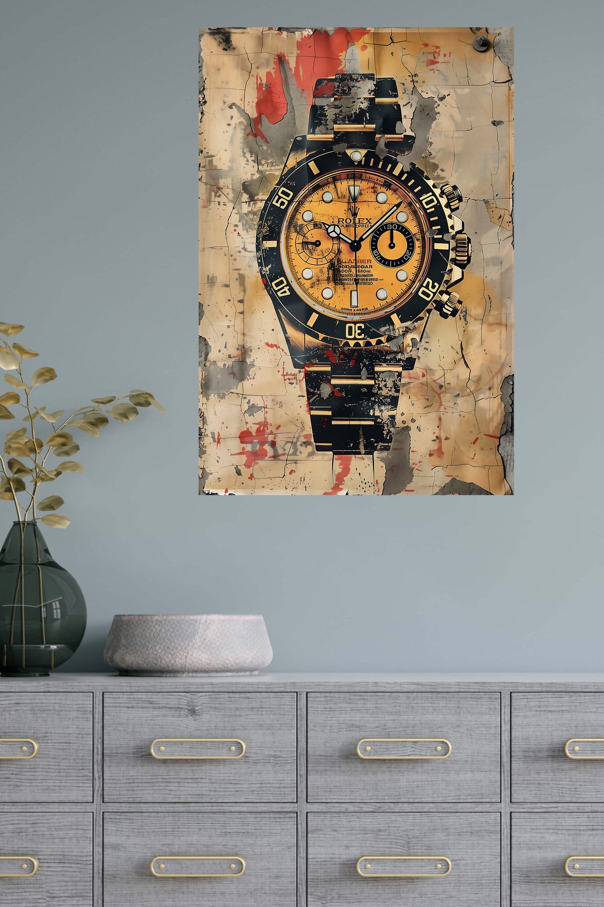 Timeless Grit Watch metal wall art displayed in a modern interior