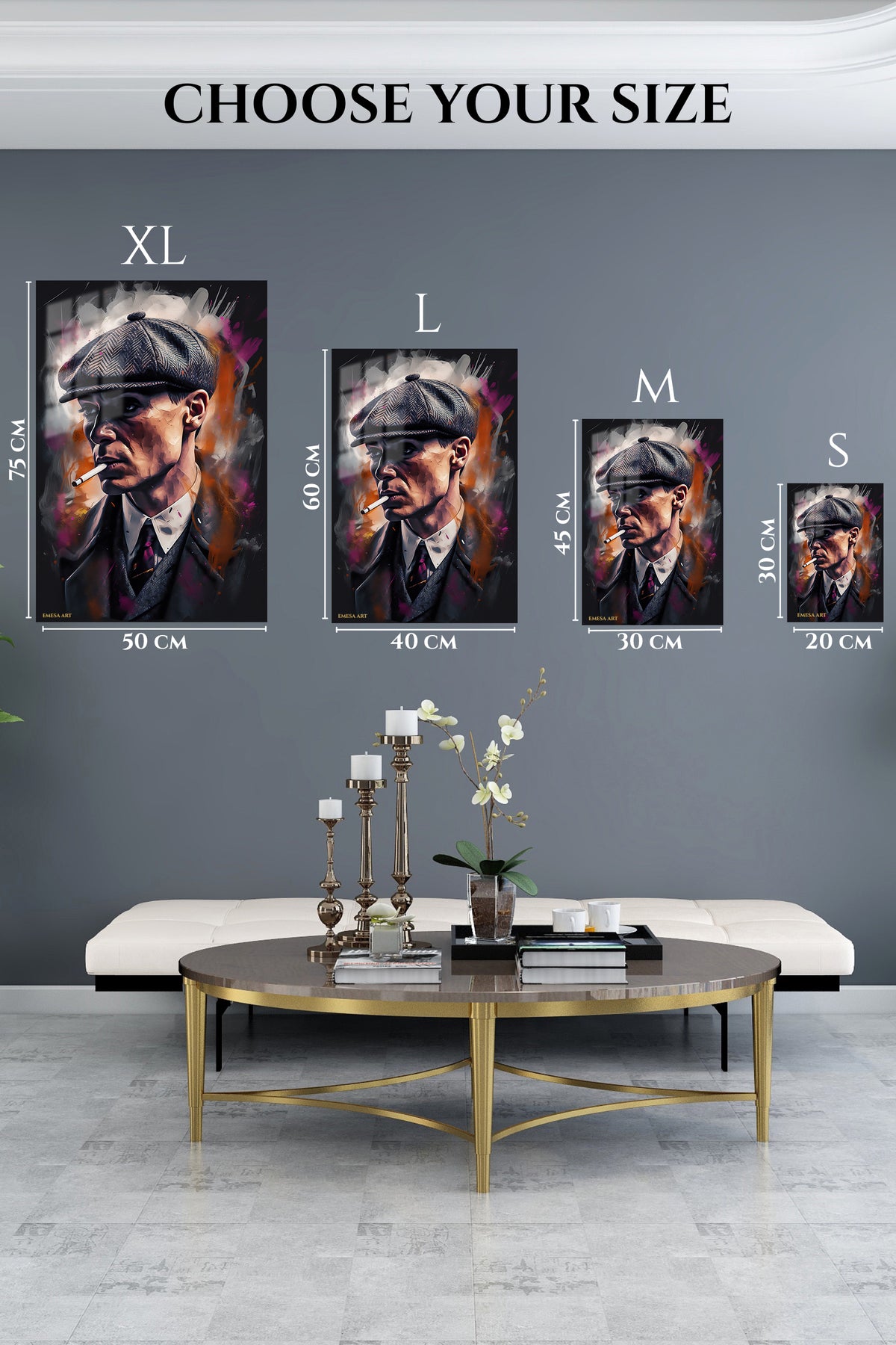 EMESA metal wall art size comparison guide for Grit and Grace Portrait