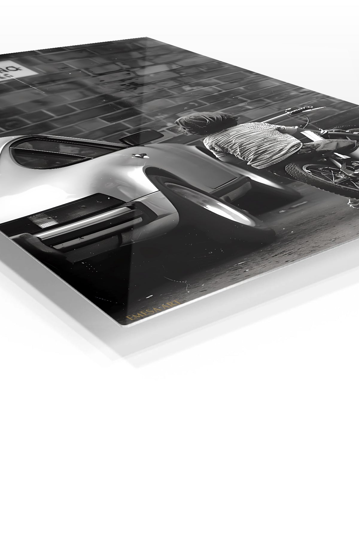 Little Rider by the Brick Wall premium metal wall art – angled view