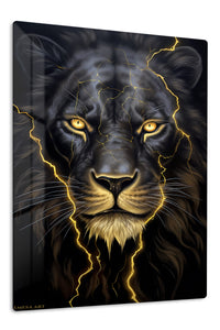 Golden Lightning Lion premium metal wall art – front view