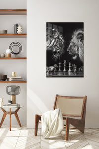 Chessboard Kings metal wall art displayed in a contemporary living space