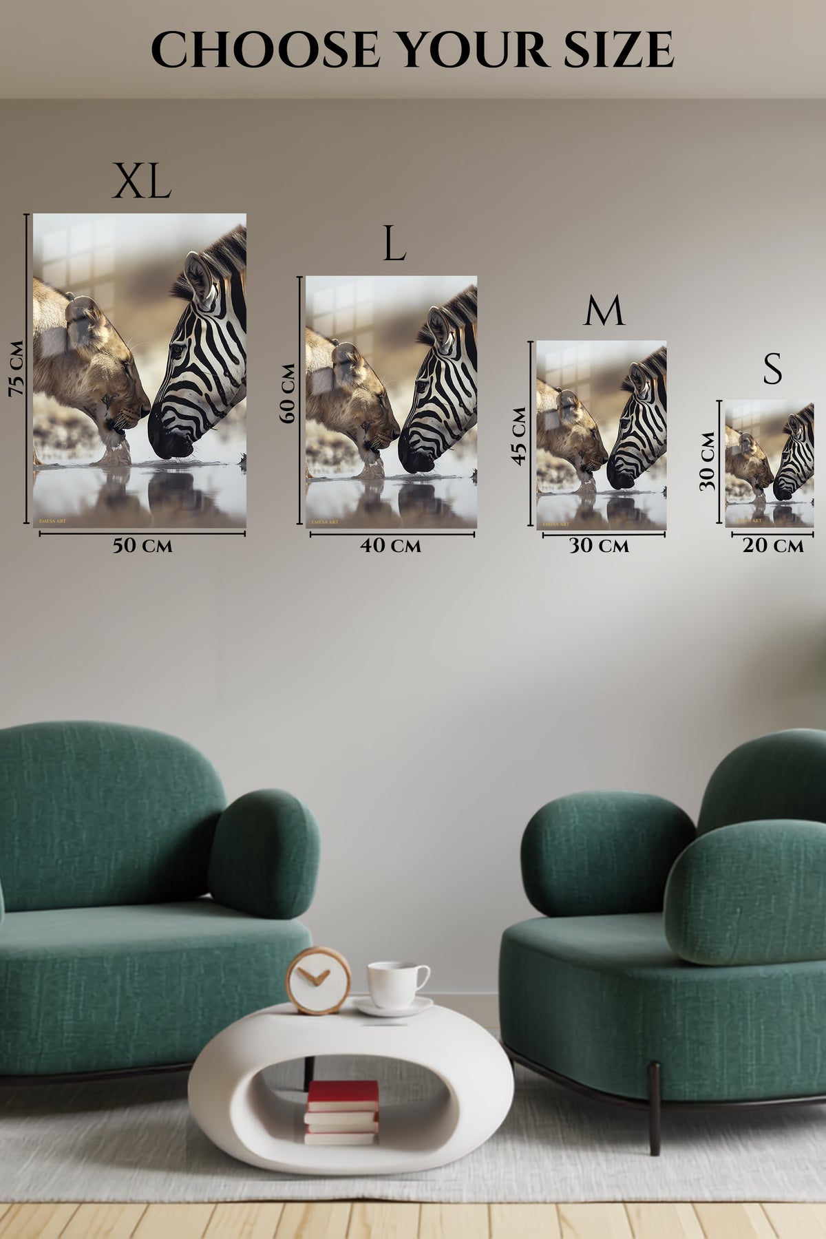 EMESA metal wall art size comparison guide for Shared Water, Shared Strength