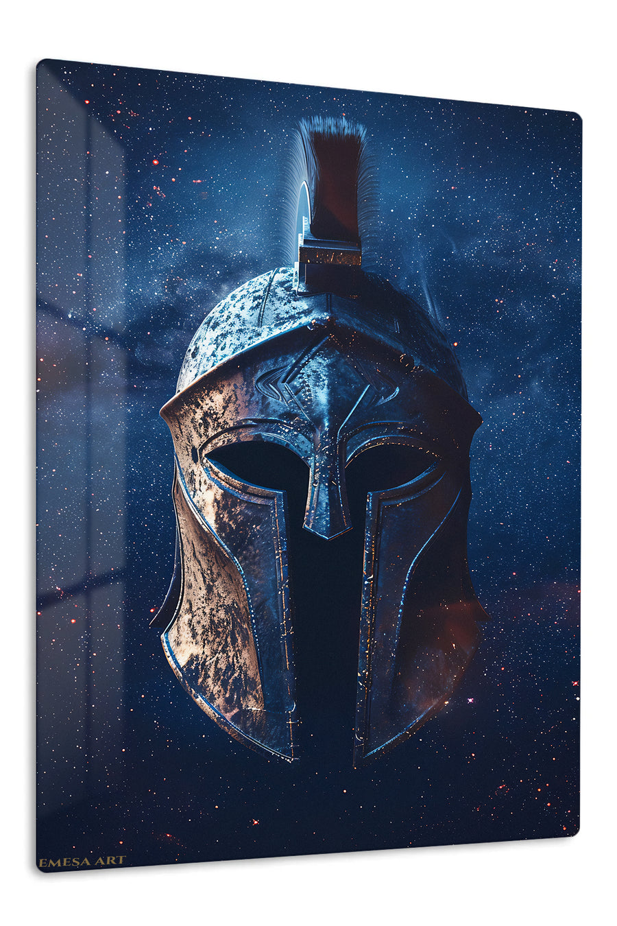 Celestial Spartan Helmet premium metal wall art – front view