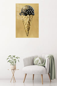 Gilded Crystal Ice Cream Cone metal wall art displayed in a contemporary living space