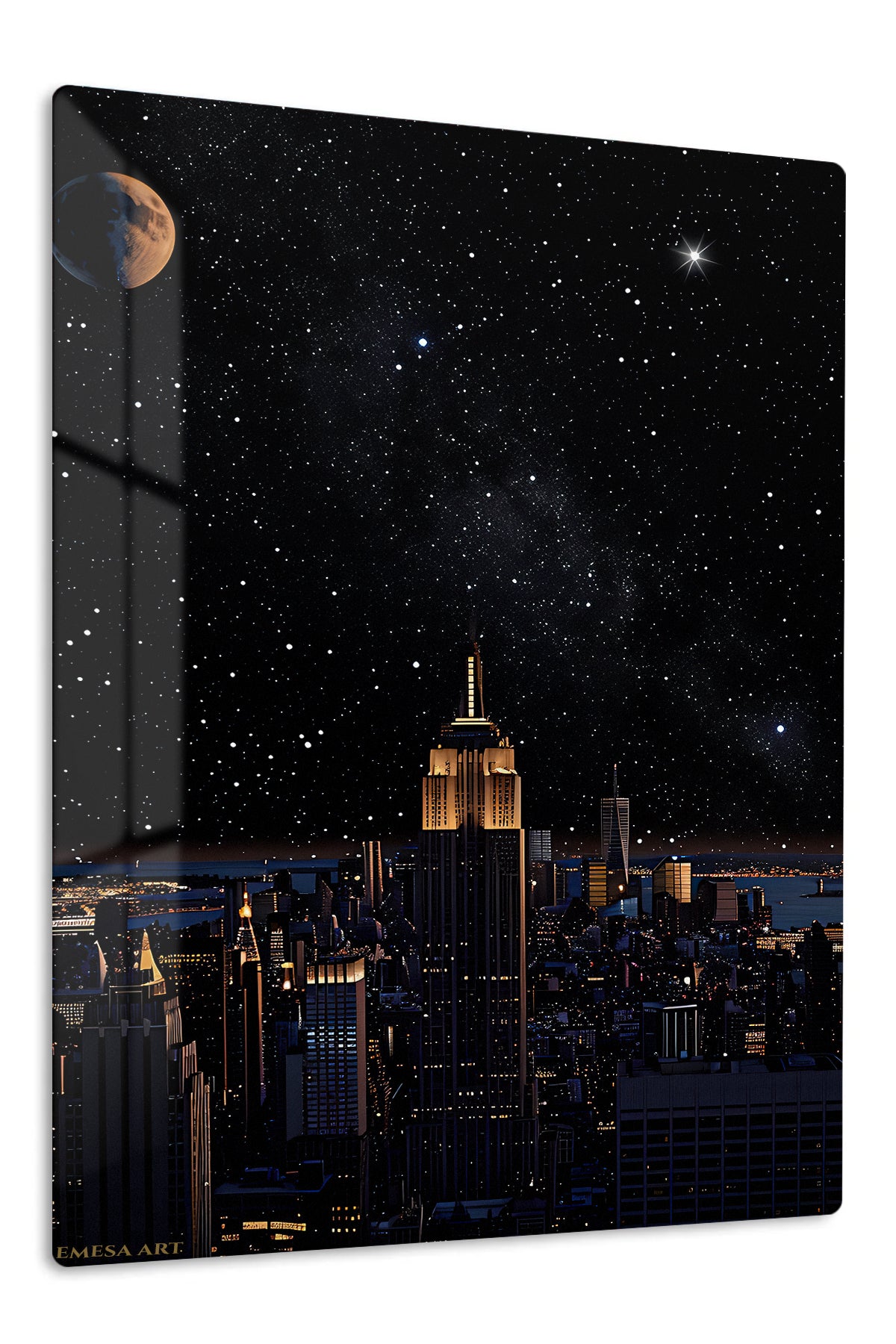 Starry City Skyline premium metal wall art – front view