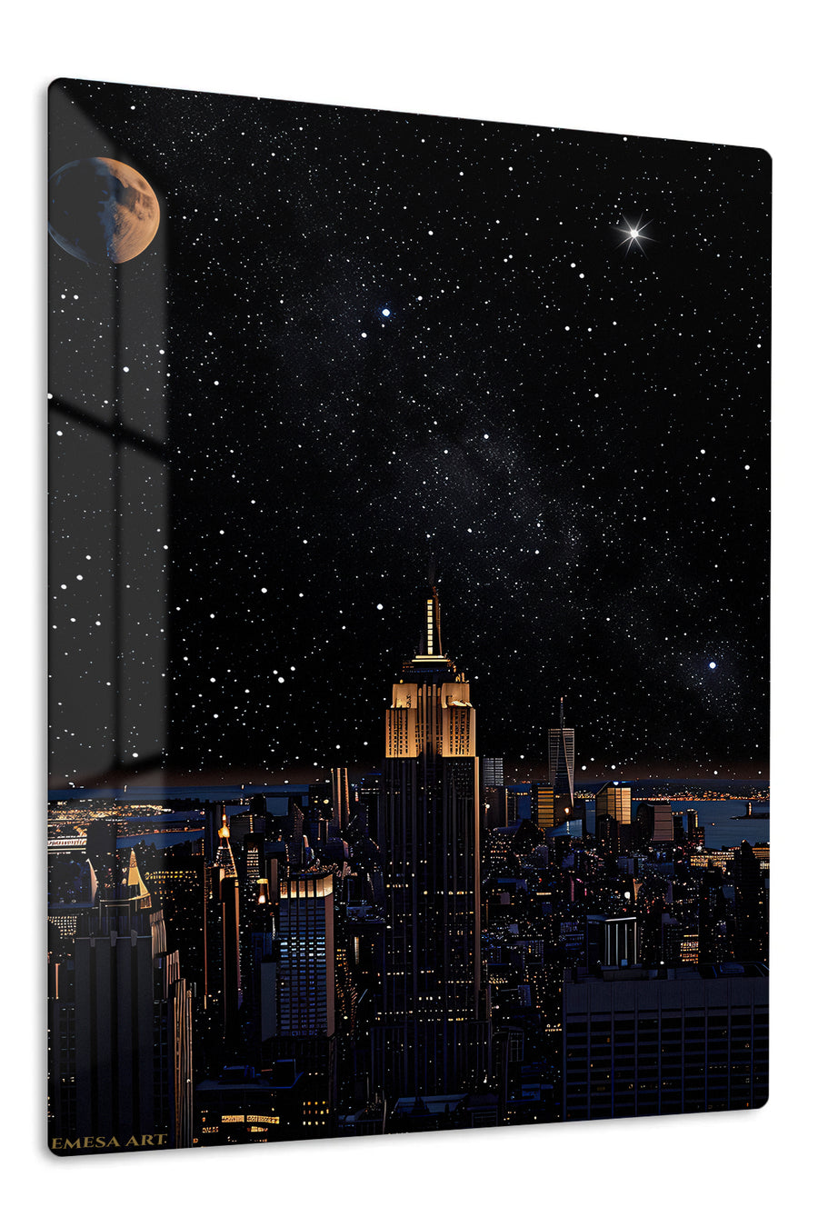 Starry City Skyline premium metal wall art – front view