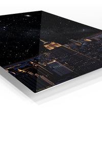 Starry City Skyline premium metal wall art – angled view