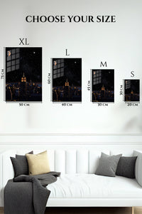 EMESA metal wall art size comparison guide for Starry City Skyline