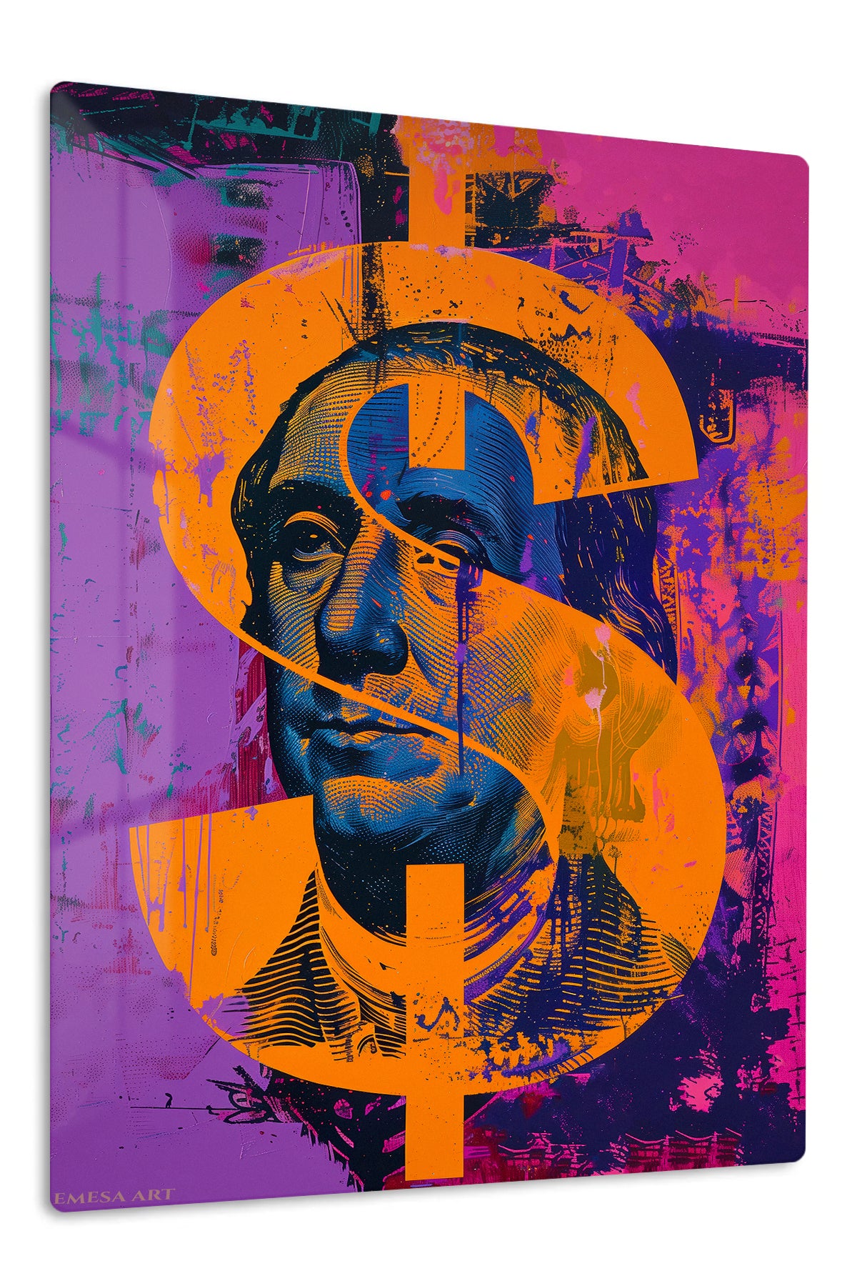 Neon Pharaoh Portrait premium metal wall art – front view