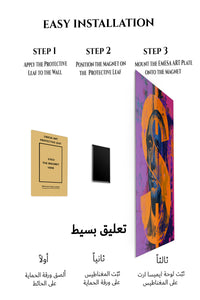 Magnetic mounting installation guide for Neon Pharaoh Portrait metal wall art