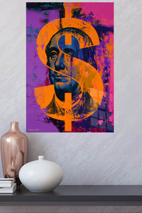 Neon Pharaoh Portrait metal wall art displayed in a modern interior