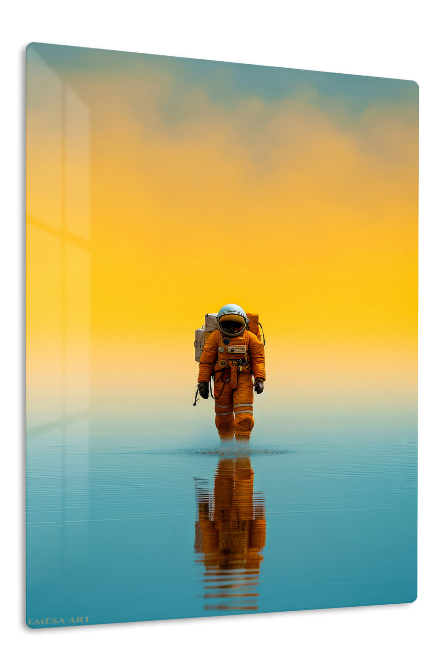 Solitary Astronaut at Golden Horizon premium metal wall art – front view